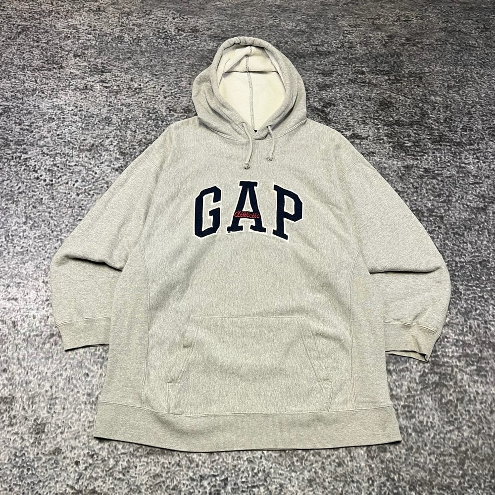 Gap Hoodie‎ Mens Large Gray Arch Spellout Y2K Pullover Sweatshirt